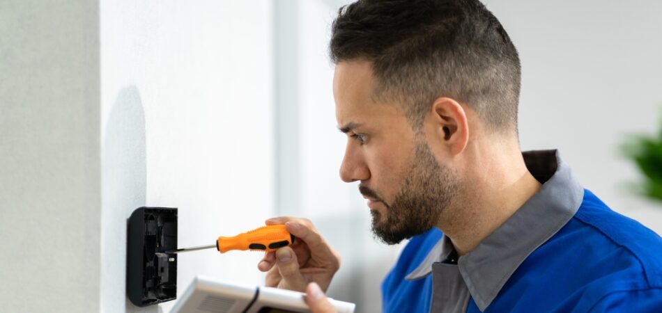 Technician,installing,security,access,alarm,system,control